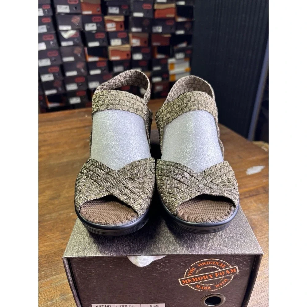 Bernie Mev Fame Bronze Metallic Woven Wedge Sandals Size 38 US 7.5-8